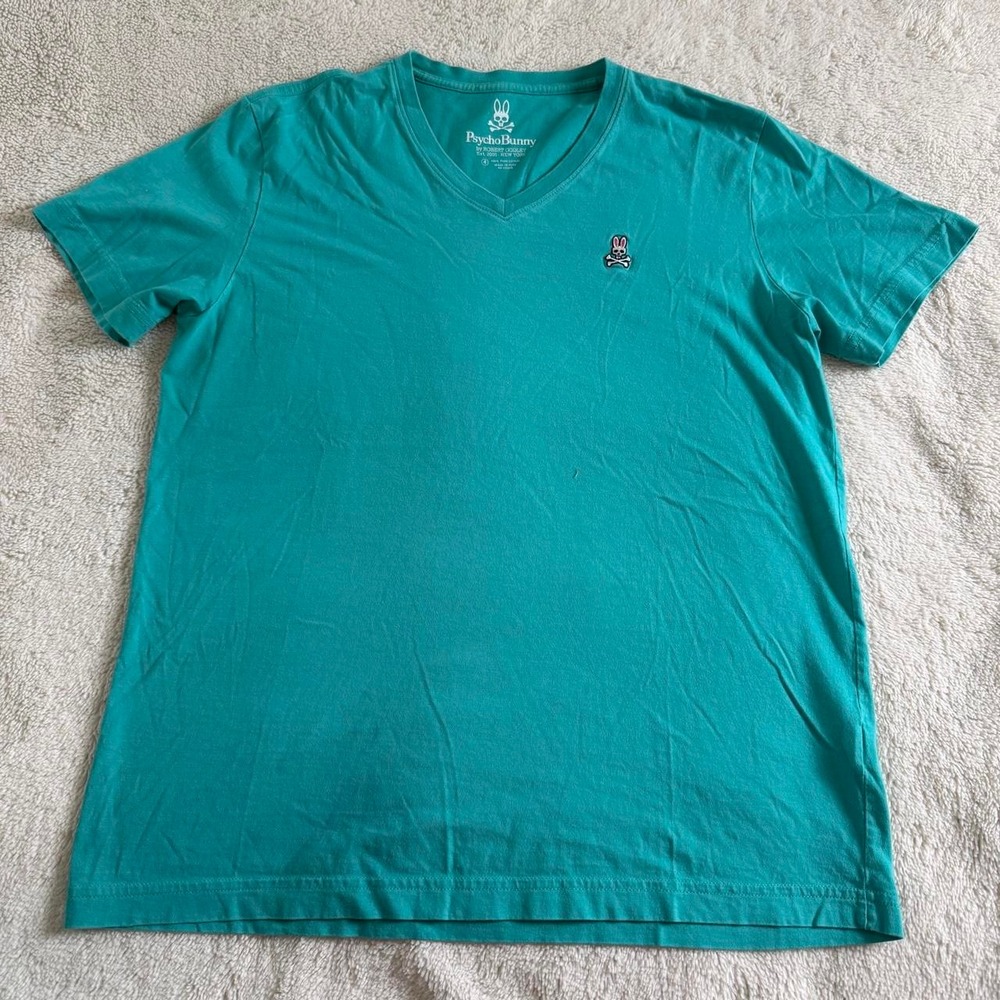 psycho bunny teal pima cotton v neck tee